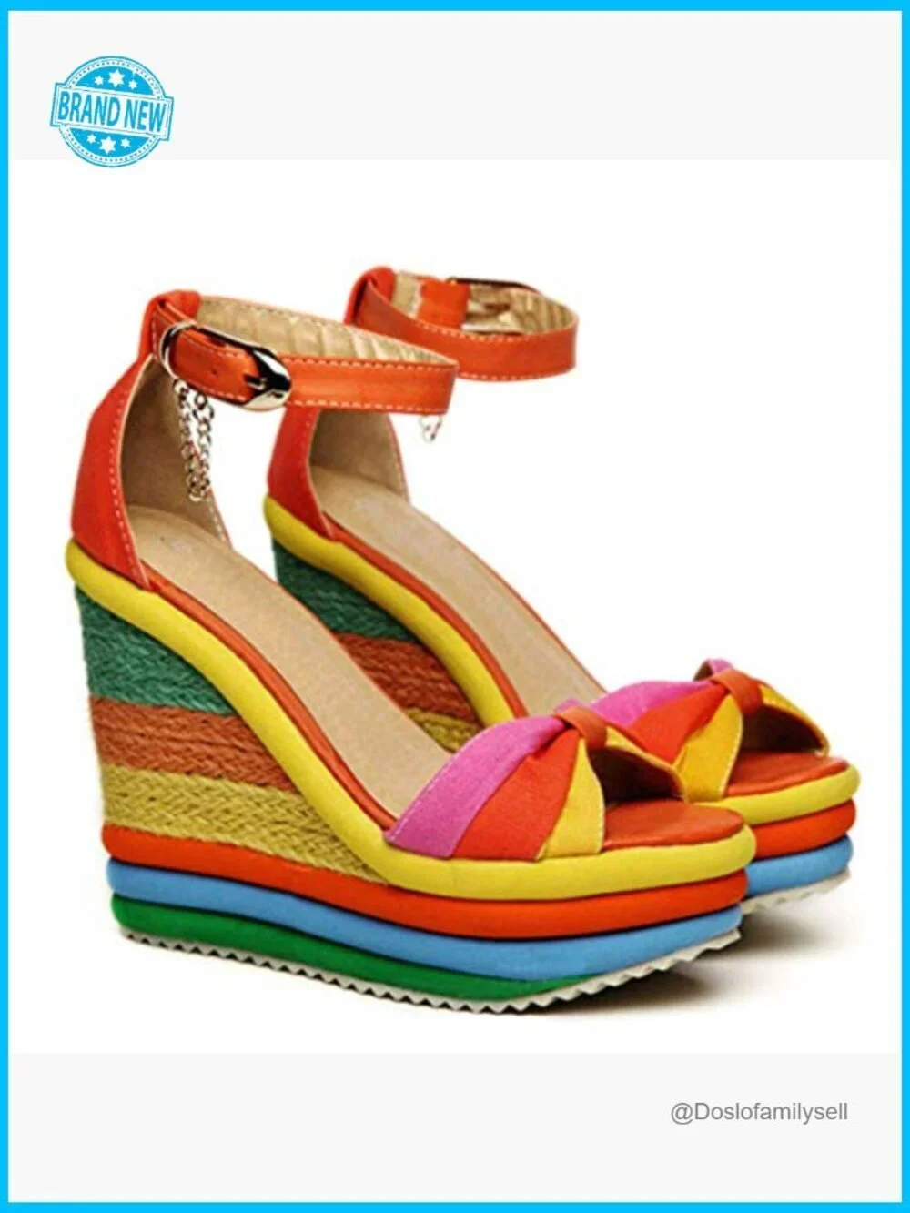Gladiator Ankle Strap High Heel Platform Wedge Rainbow Sandals Women